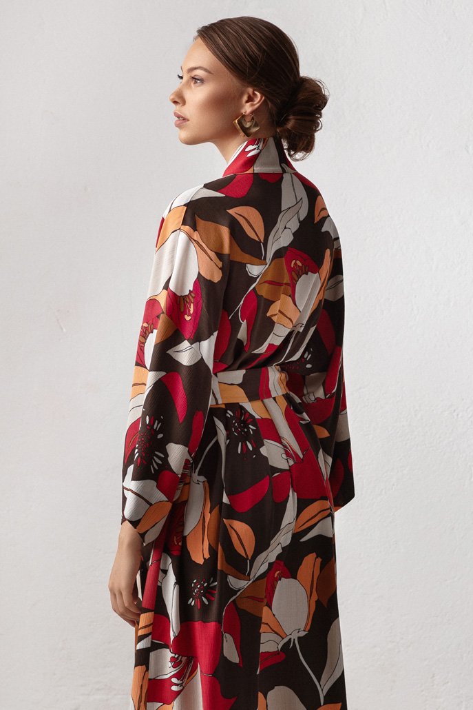 red floral print kimono maxi dress