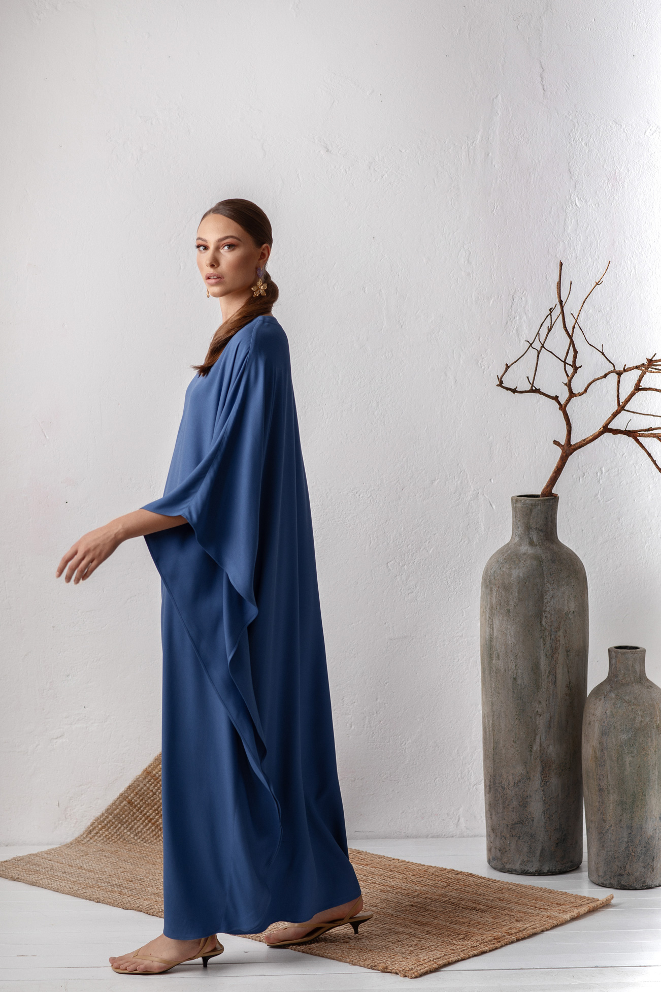 Blue Viscose Kaftan Dress - ATHENE - azoiia.com